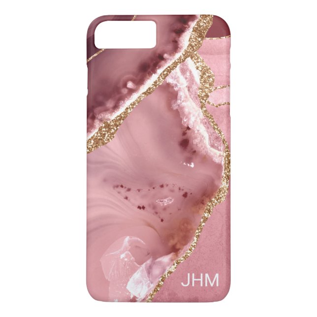 Rosa Agat Guld Glitter Monogram Case-Mate iPhone Skal (Baksida)