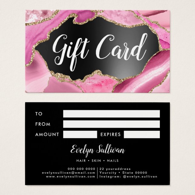 Rosa Agate Black Foil Gift Card Visitkort (Framsida & baksida)