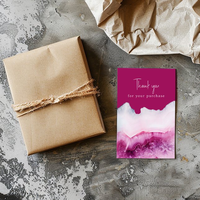 Rosa agate-effekt tack för ditt köp tilläggskort (Pink agate effect enclosure card that says "Thank you for your purchase" and space your message)