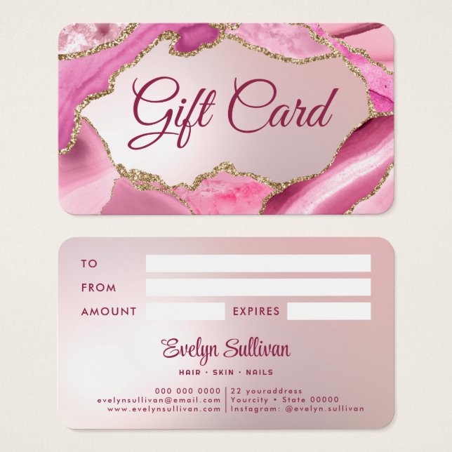 Rosa Agate Faux Foil Gift Card Visitkort (Framsida & baksida)