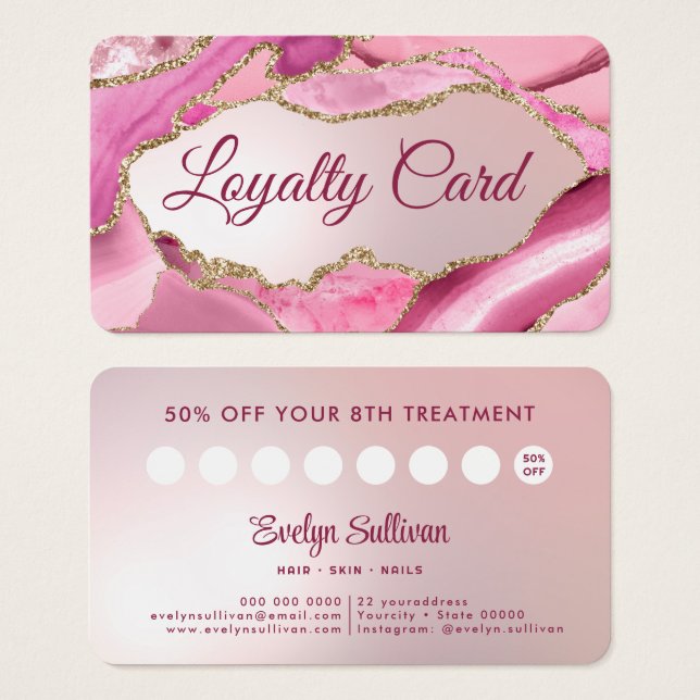 Rosa Agate Faux Foil Loyalty Card Visitkort (Framsida & baksida)