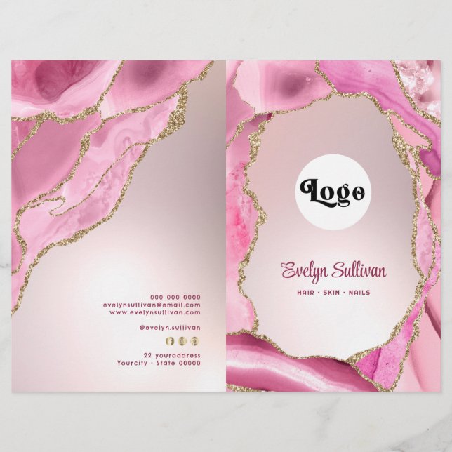 Rosa agate faux foil service menu brochure (Framsida)