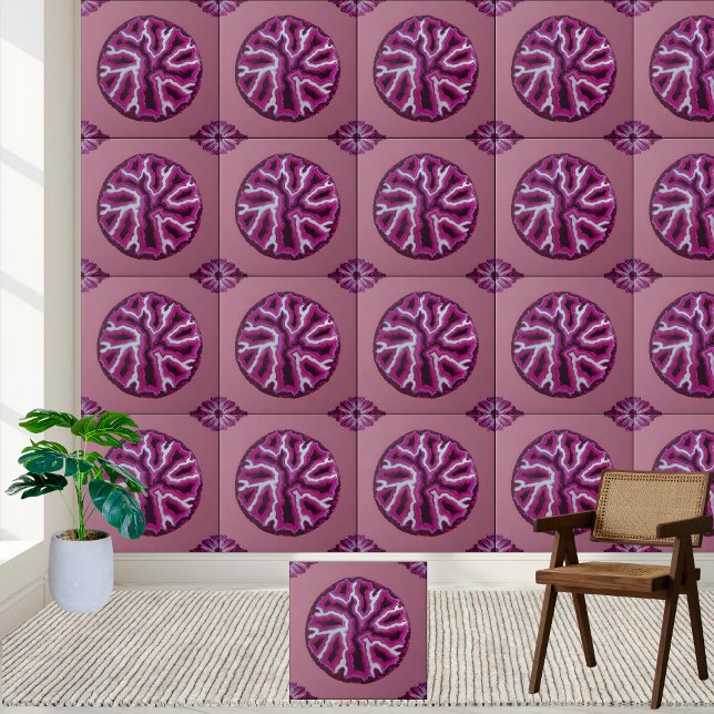 Rosa Agate Geode Segce Tile Kakelplatta (Pink Agate Geode Slice Tile)