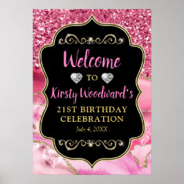 Rosa Agate Geode Slices och Guld Glitter Birthday Poster