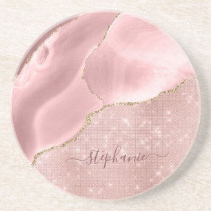 Rosa Agate Gnistra Glam Monogram Underlägg