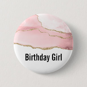 Rosa Agate med Guld Ribbon Birthday Girl Knapp