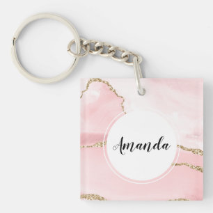Rosa Agate med Guld Ribbon Elegant