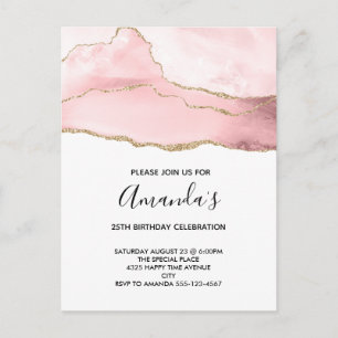 Rosa  Agate med Guld Ribbon Elegant Birthday Inbjudan Vykort
