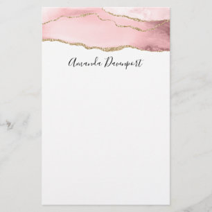 Rosa Agate med Guld Ribbon Elegant Brevpapper