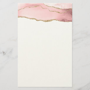 Rosa Agate med Guld Ribbon Elegant Brevpapper