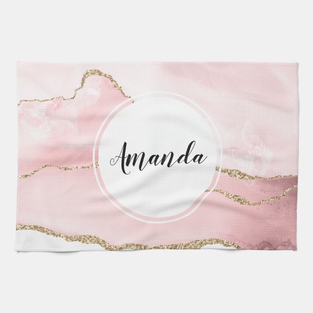 Rosa  Agate med Guld Ribbon Elegant Kökshandduk (Horisontell)