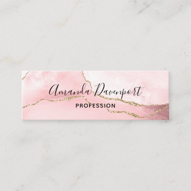 Rosa  Agate med Guld Ribbon Elegant Mini Visitkort (Framsida)