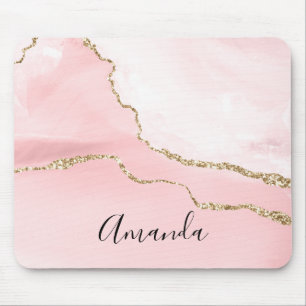 Rosa Agate med Guld Ribbon Elegant Musmatta