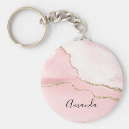 Rosa  Agate med Guld Ribbon Elegant Nyckelring