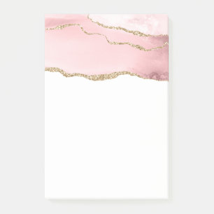 Rosa Agate med Guld Ribbon Elegant Post-it Block