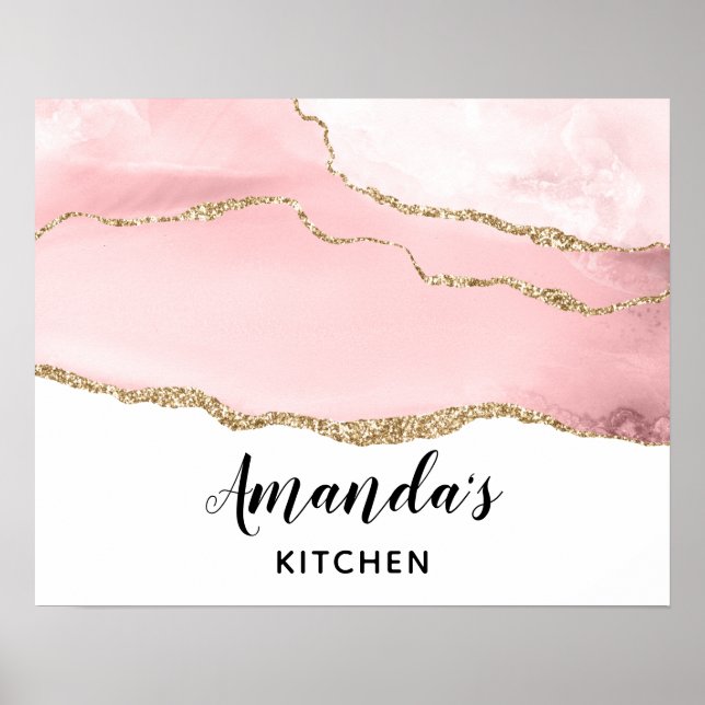 Rosa  Agate med Guld Ribbon Elegant Poster (Framsidan)