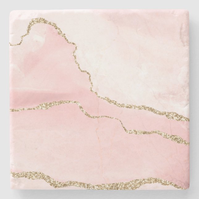 Rosa  Agate med Guld Ribbon Elegant Stenunderlägg (Framsidan)