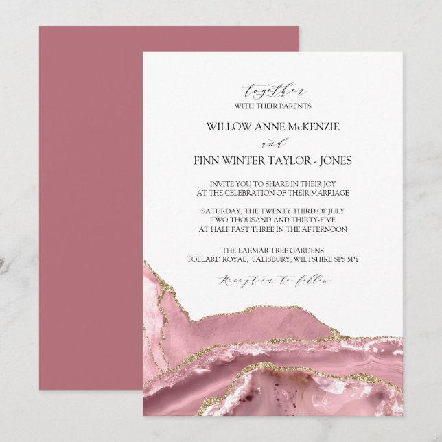  Rosa Agate Modern Bröllop Inbjudningar (Fram/baksida)