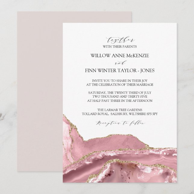  Rosa Agate Modern Bröllop Inbjudningar (Fram/baksida)