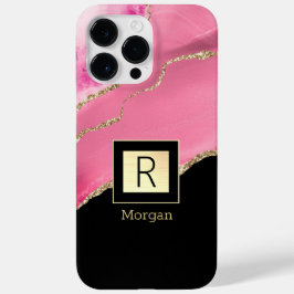 Rosa Agate, Namn & Monogram, Black & Guld Box