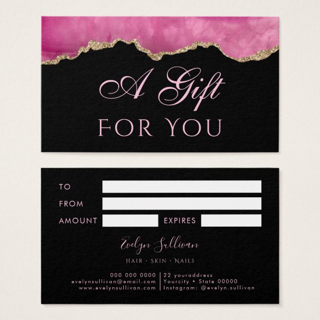 Rosa Agate på Black Gift Card Visitkort (Framsida & baksida)