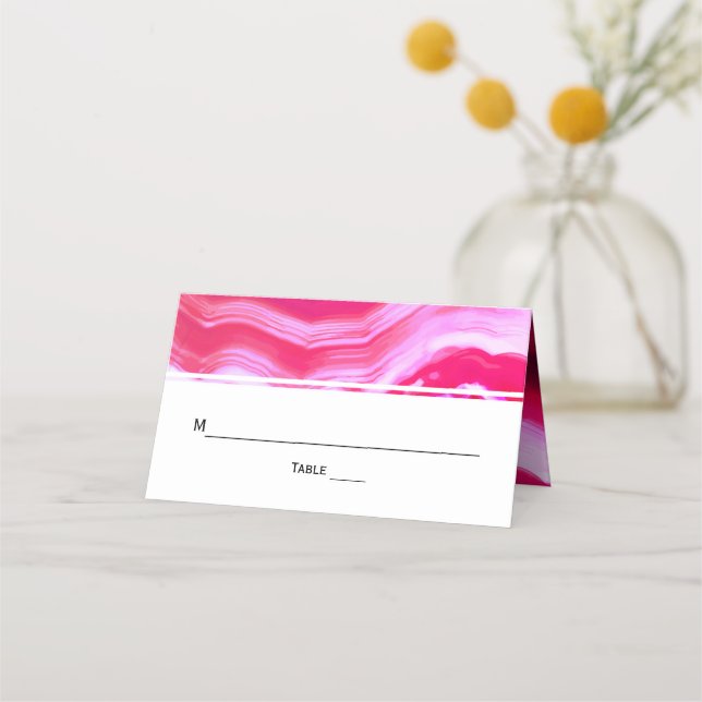 Rosa-agate-segmentgeode-bröllop-vikta eskort placeringskort (Framsida)