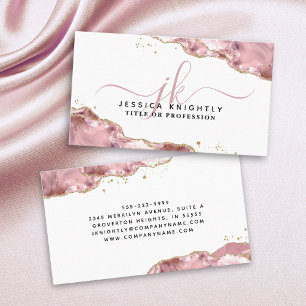Rosa Agate-skript Monogram Guld Glitter Visitkort