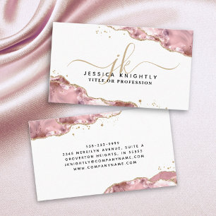  Rosa Agate-skript Monogram Guld Glitter Visitkort