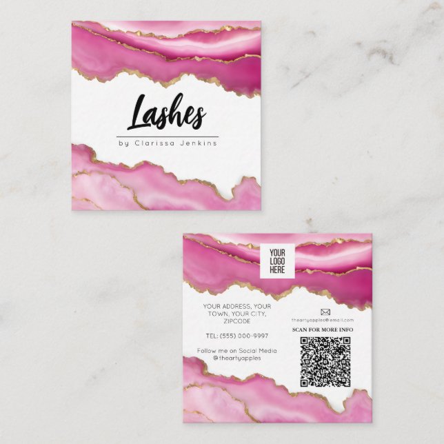rosa agate Trendig Modern Lash Extenuty Beauty Fyrkantigt Visitkort (Fram/baksida)