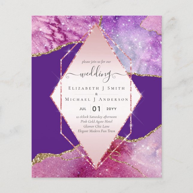 Rosa AGATESparkles bröllopsinbjudningar BUDGET Flygblad (Framsidan)