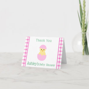 Rosa ägg liten kyckling flicka baby shower tack kort