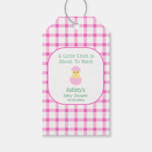 Rosa ägg litet kycklingkläckande flicka baby showe presentetikett