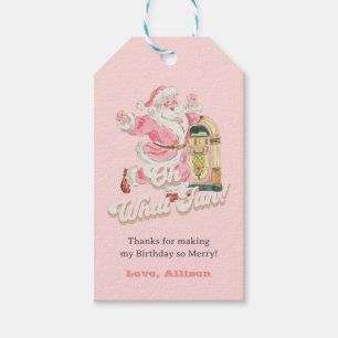 Rosa åh Vilken Roligt, Retro Groovy Jultomten Birt Presentetikett