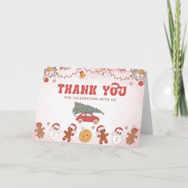 Rosa Åh, vilket Roligt jul-Party-tack du-kort Tack Kort (Framsida)