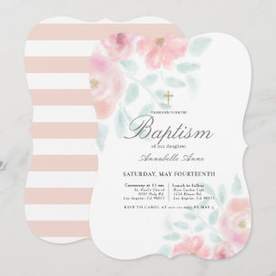 Rosa Airy Ro Blommigt  Girl Baptism Inbjudningar