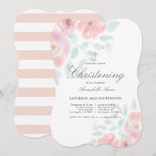Rosa Airy Ro Blommigt Girl Christening Inbjudningar