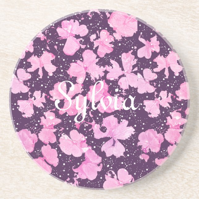 Rosa Akrylfärg Flower Petals Underlägg (Framsidan)