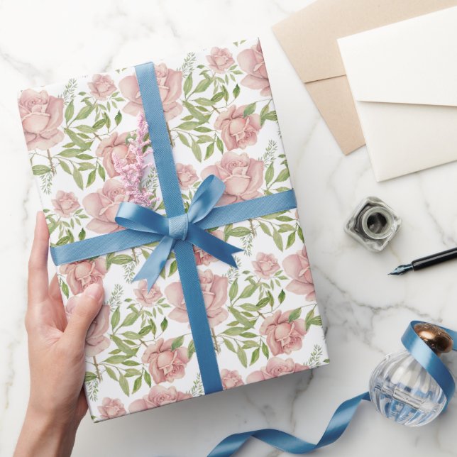 Rosa akvafärgrosor med rodnad ton presentpapper (Gifting)