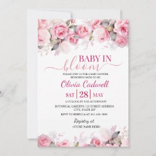 Rosa akvarell Baby In Bloom Baby Shower Inbjudan