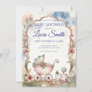 Rosa akvarell Baby Shower-inbjudan Inbjudningar