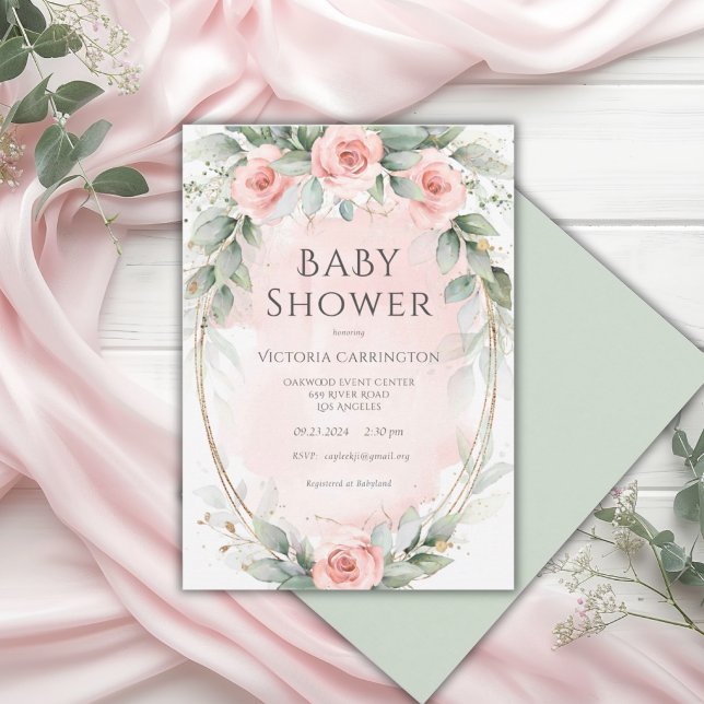 Rosa akvarell Babyflicka Shower Inbjudningar (Skapare uppladdad)