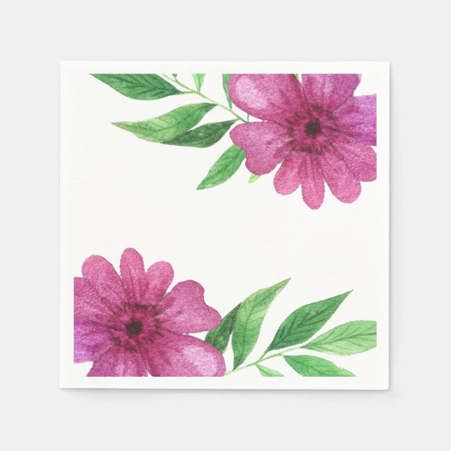 Rosa akvarell blomma blom- vår bröllopsdusch pappersservett (Framsidan)