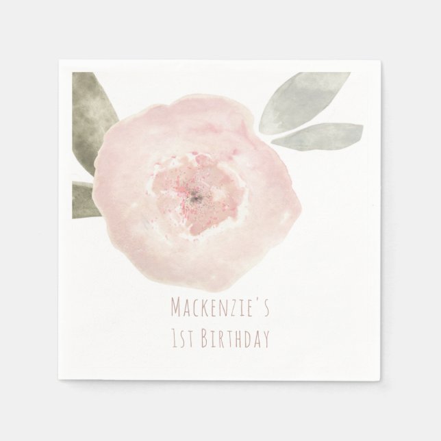 Rosa akvarell blomma födelsedagsfest Anpassad Pappersservett (Framsidan)