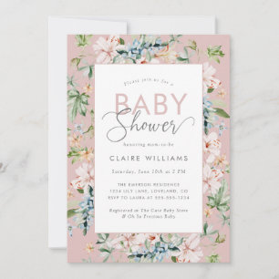 Rosa akvarell Blommig Baby Shower Inbjudningar