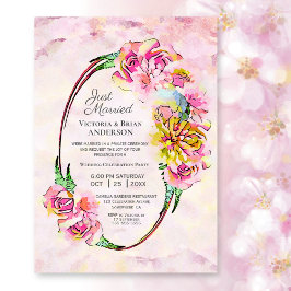 Rosa akvarell blomsterbröllopsmottagning inbjudningar