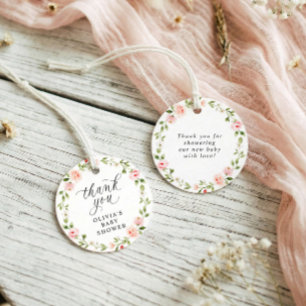 Rosa akvarell blomsterträdgård flicka baby shower gåvor etiketter