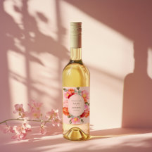 Rosa akvarell bröllop vin etikett set