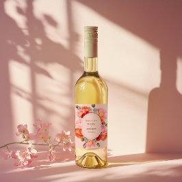 Rosa akvarell bröllop vin etikett set