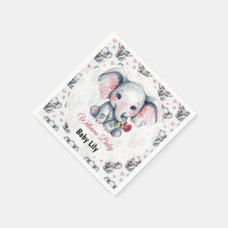 Rosa akvarell Elefant Baby Shower Pappersservett