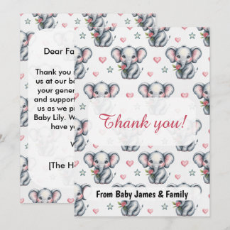 Rosa akvarell Elefant Bebis Shower Tack Kort